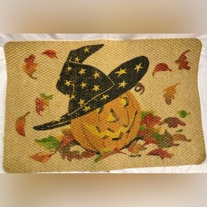 Halloween Pumpkin Doormat with Witch Hat